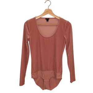 J Crew Jeans Long Sleeved Rose Pink Velvet Velour Scoop Neck Bodysuit Size S/XS